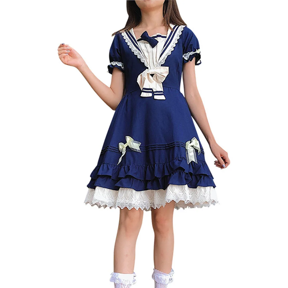 

Lolita Wind Fashion Hipster Designer Women's Dress 2021 Summer Bowknot Lace Splicing Square Collar Puff Sleeve