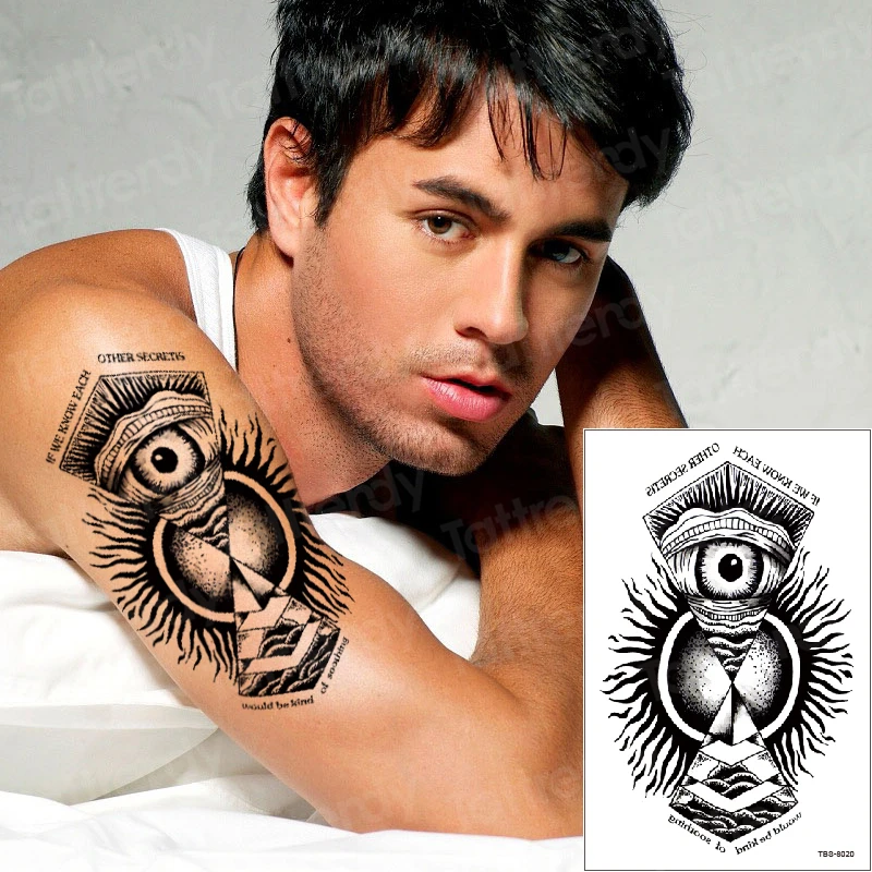 Waterproof Temporary Tattoo Men Fire Tatoo Devil Eye Flame Totem arm sleeve leg tattoo sticker Water Transfer Fake Tatto For Man | Красота и