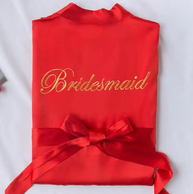 Red Bridesmaid Пижамы Халаты темно-розовый халат серебряная буква кимоно атласные пижамы Свадебный халат Подружка невесты, сестра Мать Свадебные платья кимоно - Цвет: Red Bridesmaid