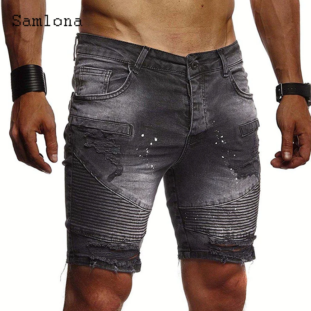 Men's Denim Shorts Sexy Fashion Jean Half Pants Blue Gray Patchwork Buttons Pocket Latest Summer Casual Skinny Demin Short Jeans