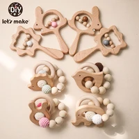 lets make baby teether 2pcsset wooden cartoon animal rattle bracelet to ease molar teeth customizable children%e2%80%99s growth gift