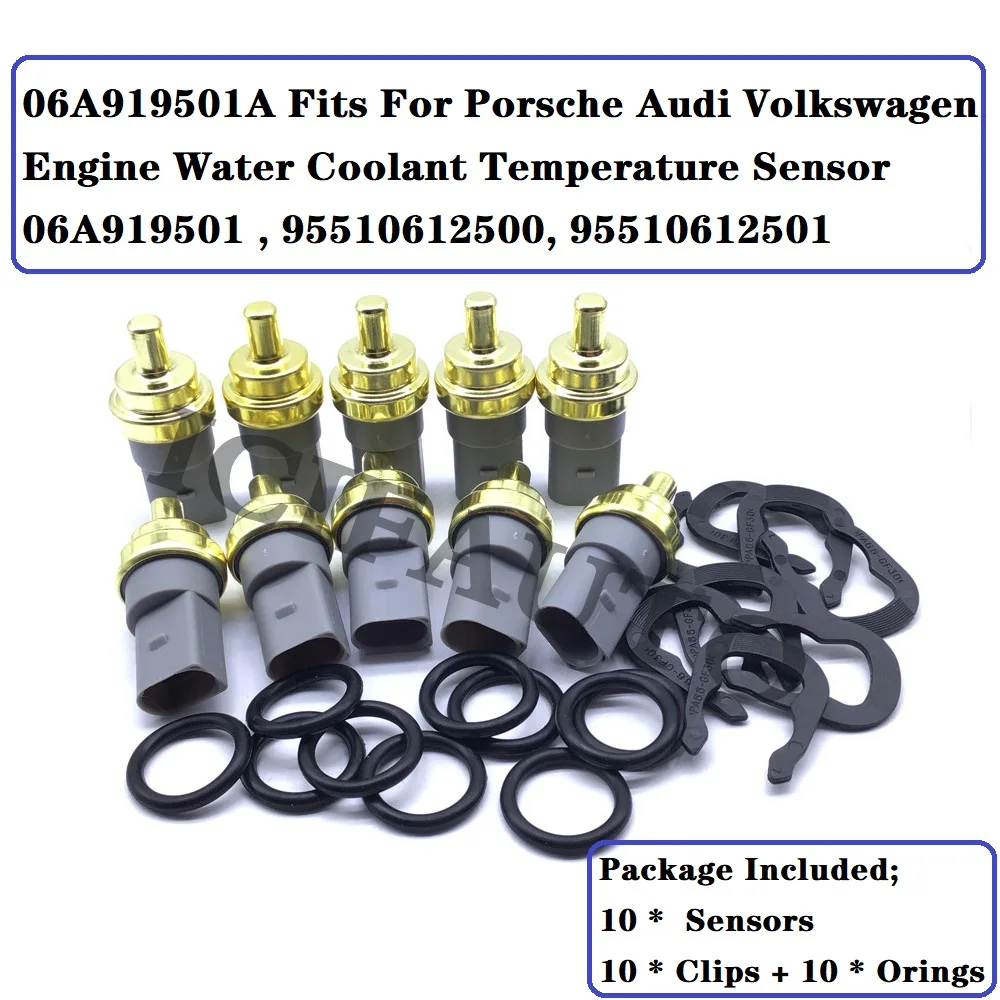 10 * nuovo sensore di temperatura del liquido di raffreddamento del motore con Clip e o-ring per Porsche Audi VW 06A919501A 95510612500 95510612501 06A919501