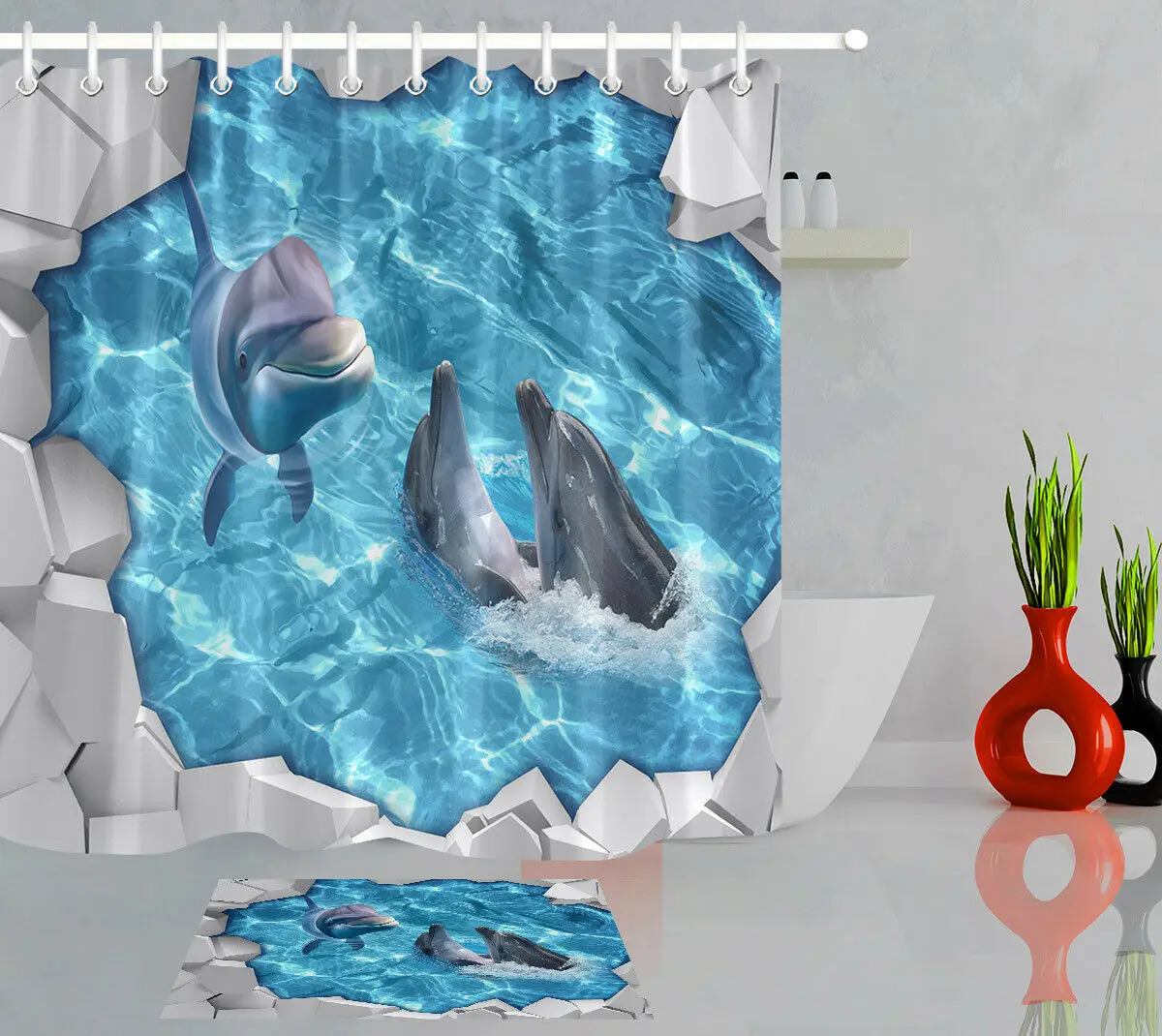 Broken Ice Dolphins Shower Curtain Bath Accessory Sets Polyester Fabric Uniqued | Дом и сад