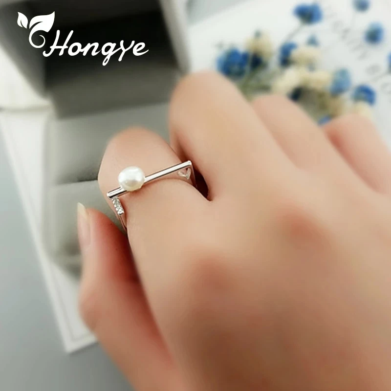 

Hongye Geometric Natural Pearl Fashion Insert Silver 925 Ring for Women Simple Elegant Finger Fine Jewelry 2020 Wholesale Gift