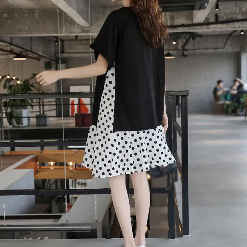 

Summer Loose Chiffon Stitching Fake Two-Piece Round Neck Short Sleeve Dress
