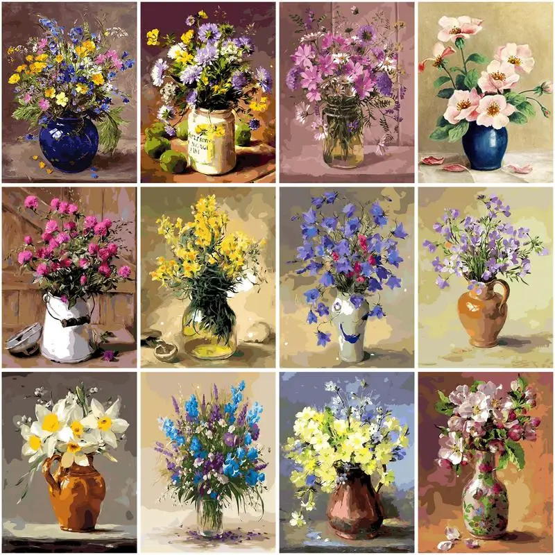 

CHENISTORY Pictures By Number Flower In Vase Diy 4050 Frame Drawing Canvas Handpainted Painting By Number Flower Home Decoration