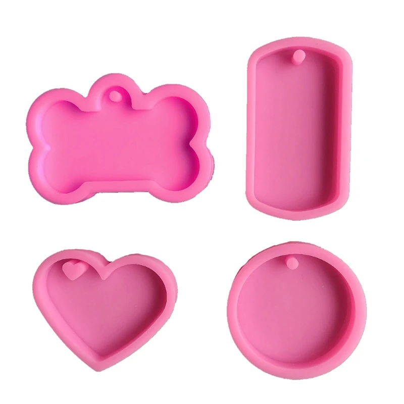 

M2EA 4Pcs Pet Hanging Tag Resin Mold Dog Bone Love Round Oval Keychain Silicone Mould