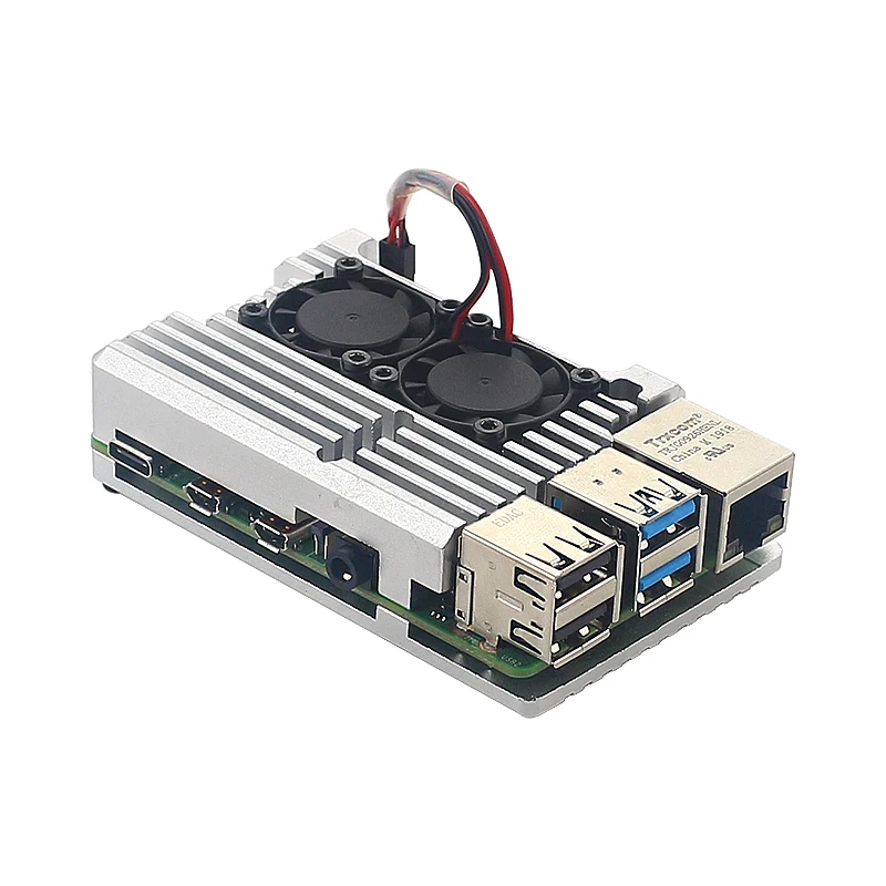 Raspberry Pi 4 Алюминиевый металлический чехол Raspberry Pi 3 Алюминиевый Чехол Коробка с двойным вентилятором теплоотвод для Raspberry Pi 4 3 Модель B 3B Plus