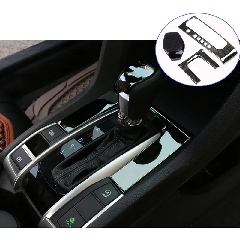 

Auto Car Styling For Honda Civic 10th 2016 2017 Stainless Steel Gear Shift Knob Panel Cover Inrerior Stickers Accessories