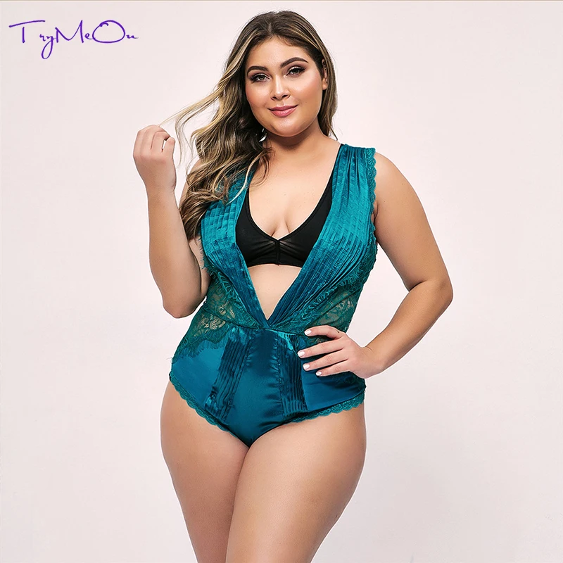 TryMeOn кружева боди костюмы Свободный комбинезон для женщин Глубокий V Новый стиль