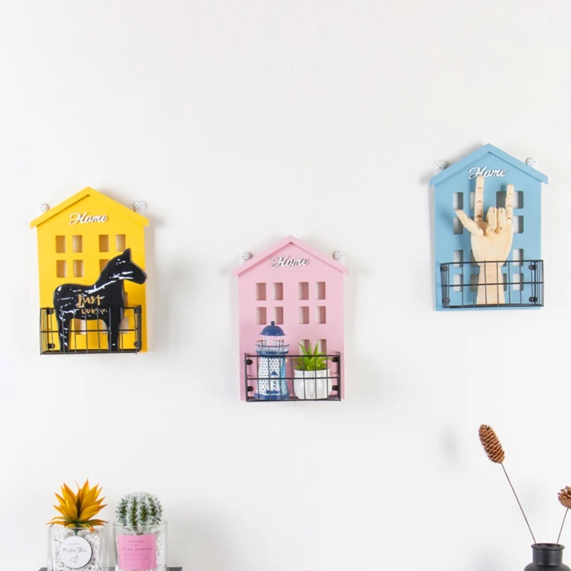 

Wall Hanging Storage Decorative Shelf Crafts Kids Room Decor House Shape Flower