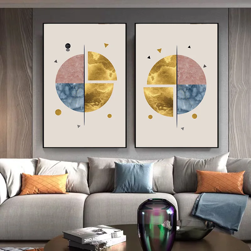 

Abstract Geometric Wall Art Canvas Painting Nordic Gold Blue Poster Minimalist Living Room Interior Home Decor Picture