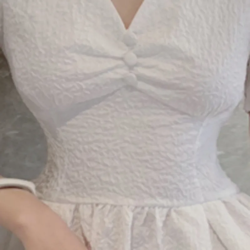 

2021 Summer Vintage Dresses Korea Women Elegant Puff Sleeve Slim High Waist Party Mini Robe Female Sexy V-neck Vestido De Mujer