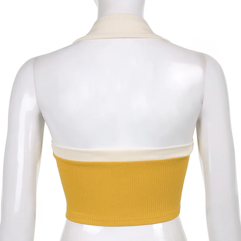 

WEPBEL Vest Women's Casual Slim-Fit Patchwork Short Vest Summer Fashion Sleeveless Single-Breasted V-neck Halter Vest Top