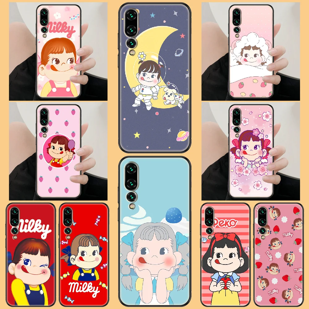 Чехол Fujiya молочный Пеко Чан для телефона Huawei P Mate P10 P20 P30 P40 10 20 Smart Z Pro Lite 2019 черный