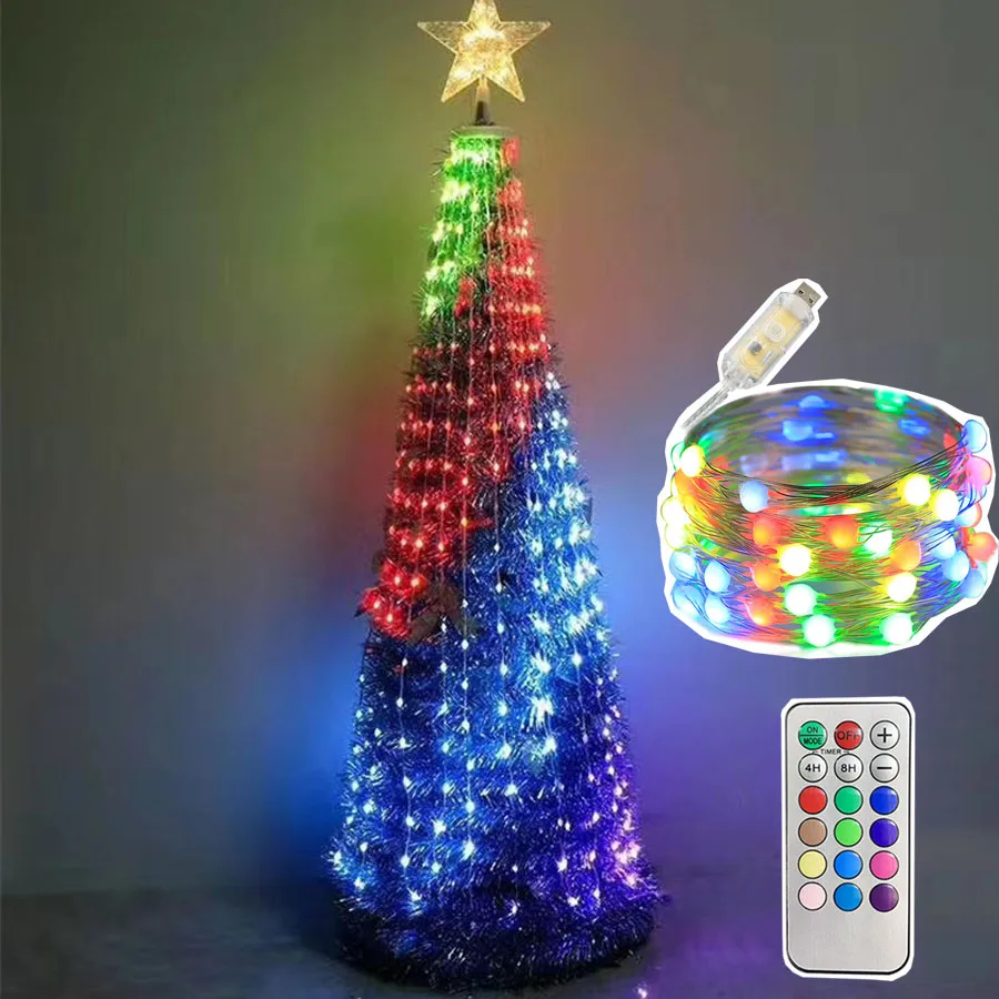 

Скасветильник светодиодная гирлянда на новогоднюю елку, 10/20 м, USB 200, с пультом ДУ