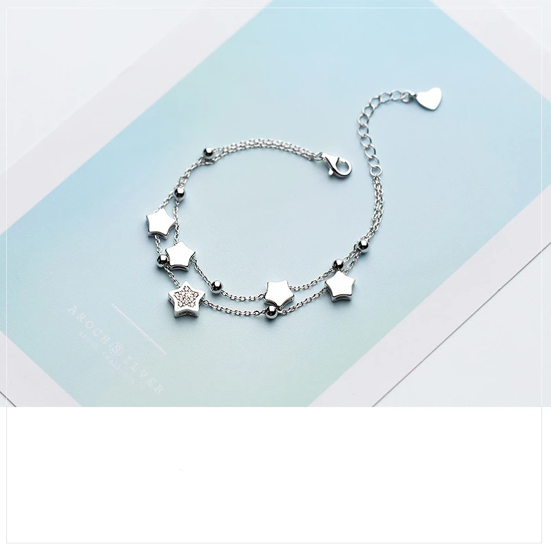 Женский браслет из серебра 100% пробы с двойной звездой|Браслеты шармами| |