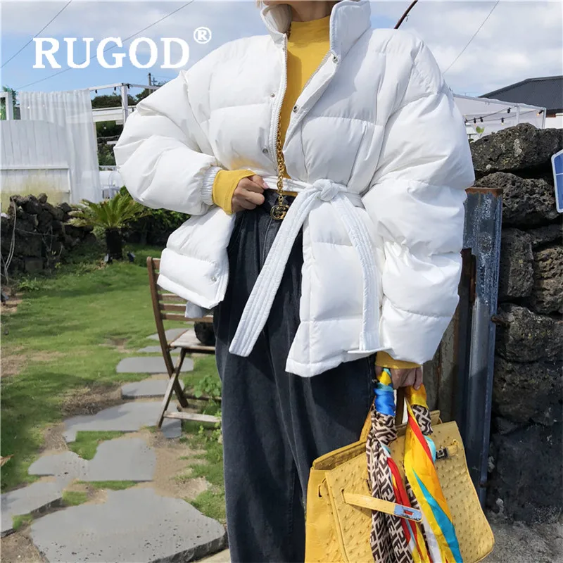

RUGOD Winter Coat Women Candy Color Single Breasted Tunic Belted Winter Jacket Casual Thick Warm Cotton-padded Parka Windbreaker