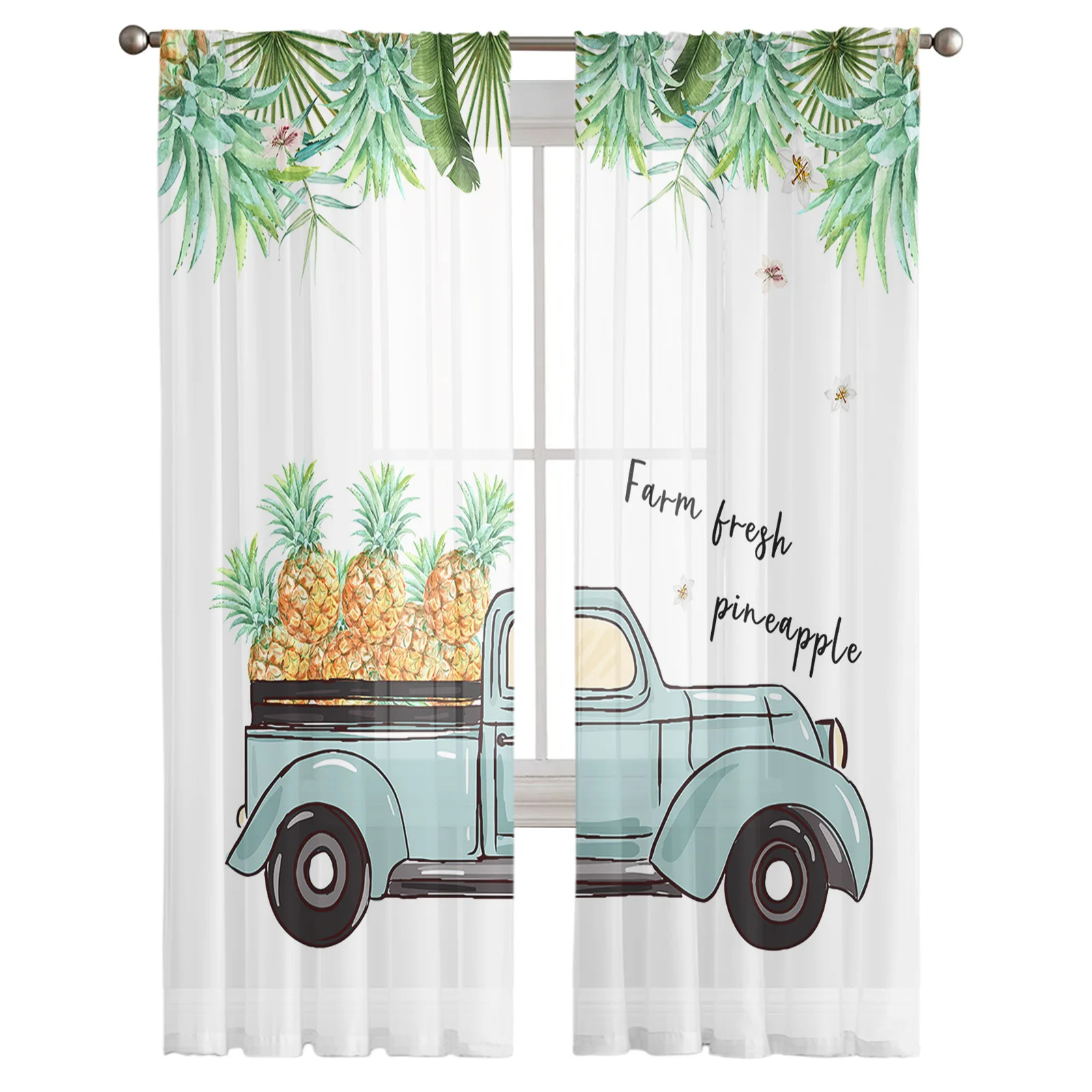 Тюлевые занавески с изображением тропических растений шифоновые прозрачные