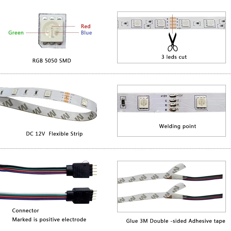Цветная (RGB) светодиодная лента светильник 5 м 10 15 SMD 2835 Водонепроницаемый