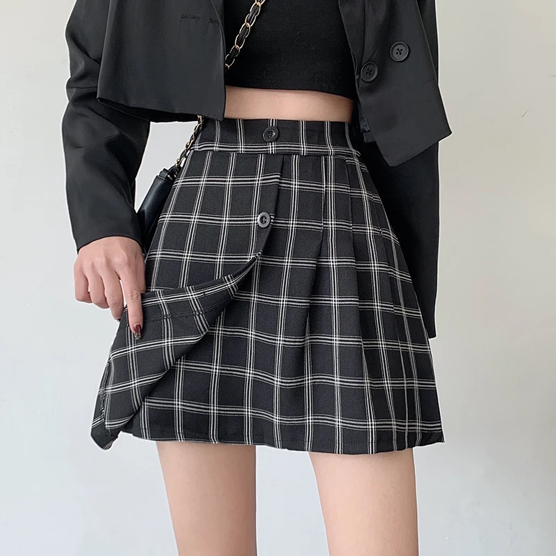

3 Sizes Causal A-line Basic Fashion Vintag Plaid High Waist Irregular All Match Korean Style Women 2021 Summer Skirts