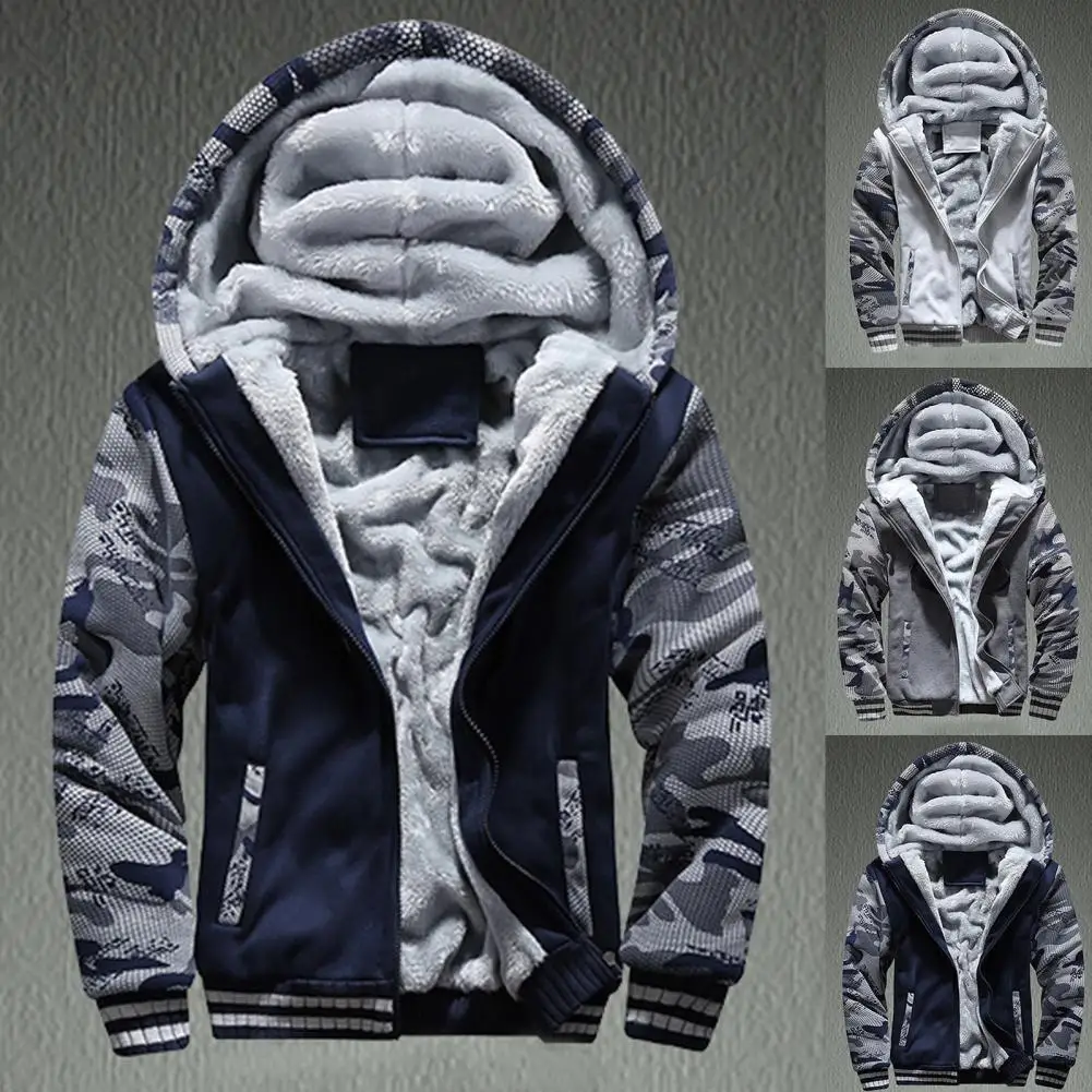 

2021 Men Hoodies Coat Winter Thick Warm Zipper Stylish Pockets Fleece Lining Jacket Coat Long Sleeve Sweatshirt Sportwear Male