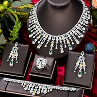 soramoore luxury green 4pcs necklace bracelet earrings ring sets for women wedding naija bridal cubic zirconia dubai jewelry set