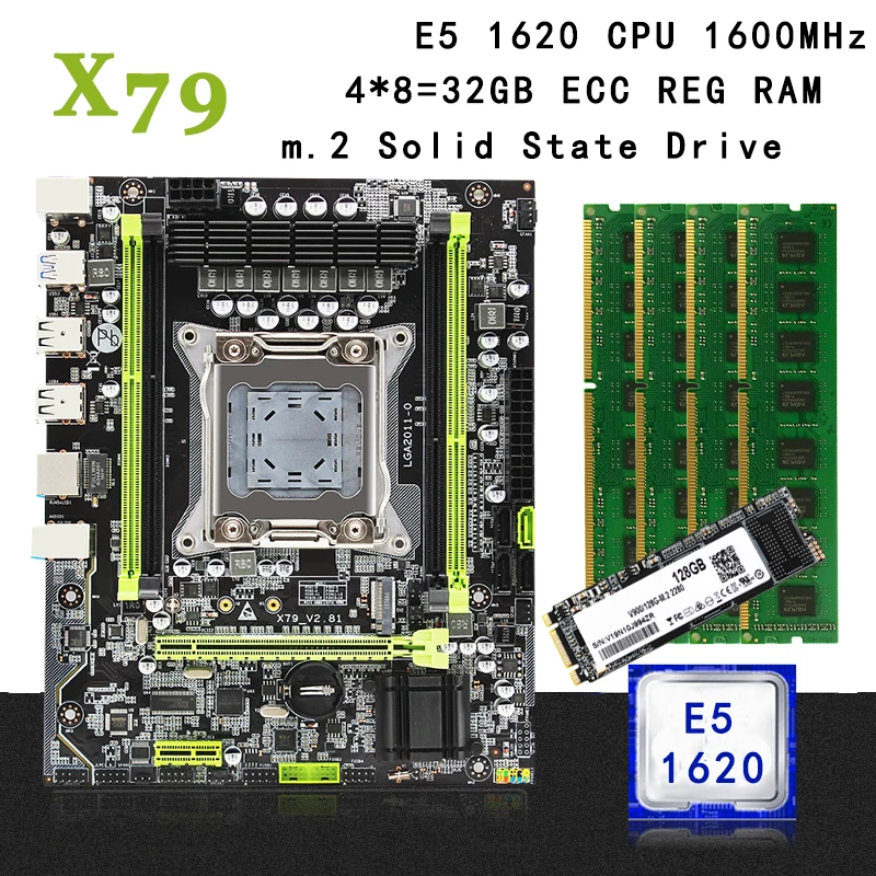 X79 комплект материнской платы LGA2011 с 1600 МГц DDR3 память ECC REG 4*8 Гб (2 ГБ) Intel Xeon E5 1620 CPU MATX