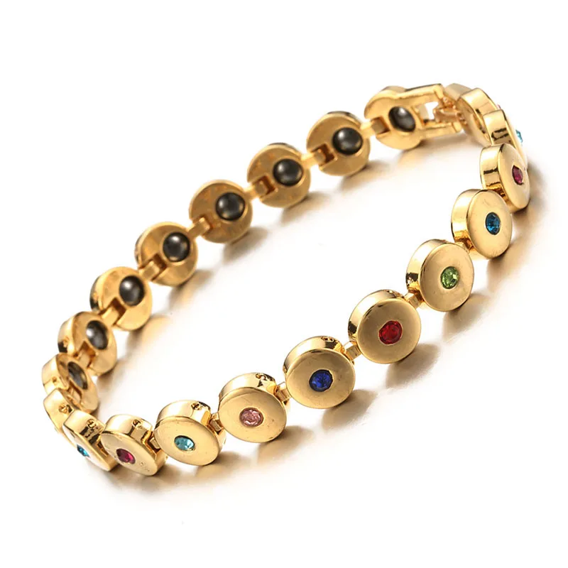 New Fashion Colorful Crystal Gem Woman Magnetic Bracelet Gold Color Copper Germanium Healing Jewelry Bio Energy Bangles