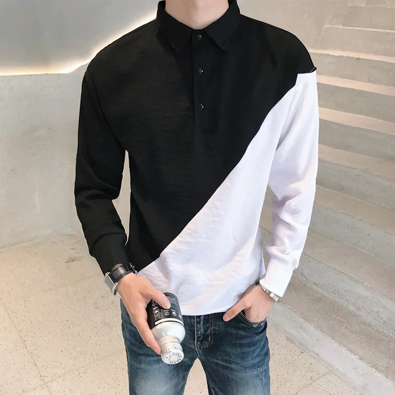 2019 новый летний брендовый черно белый строченный пуловер рубашка мужская с