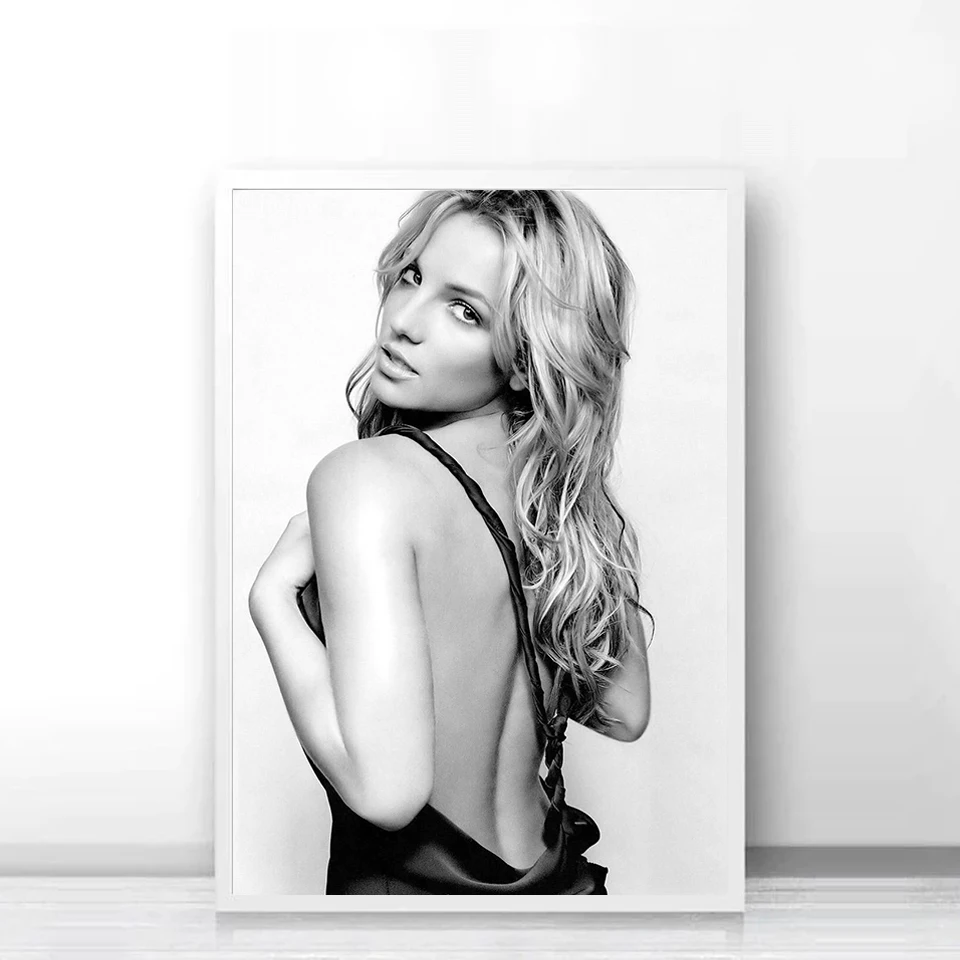 Britney spears poster Canvas Wall Mural Sticker Black And White Wallpaper Room Decor | Painting & Calligraphy