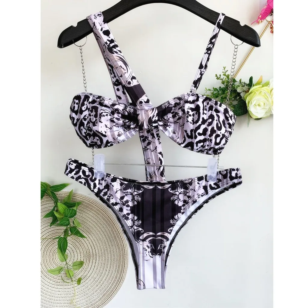 Купальник бикини с цветочным принтом и бантом Женский комплект купальный костюм