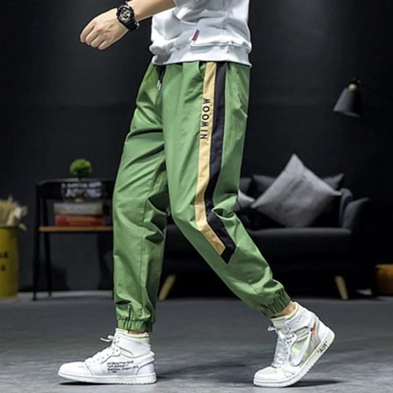 Эластичные зеленые с буквенными карманами серые мужские шаровары хип хоп брюки