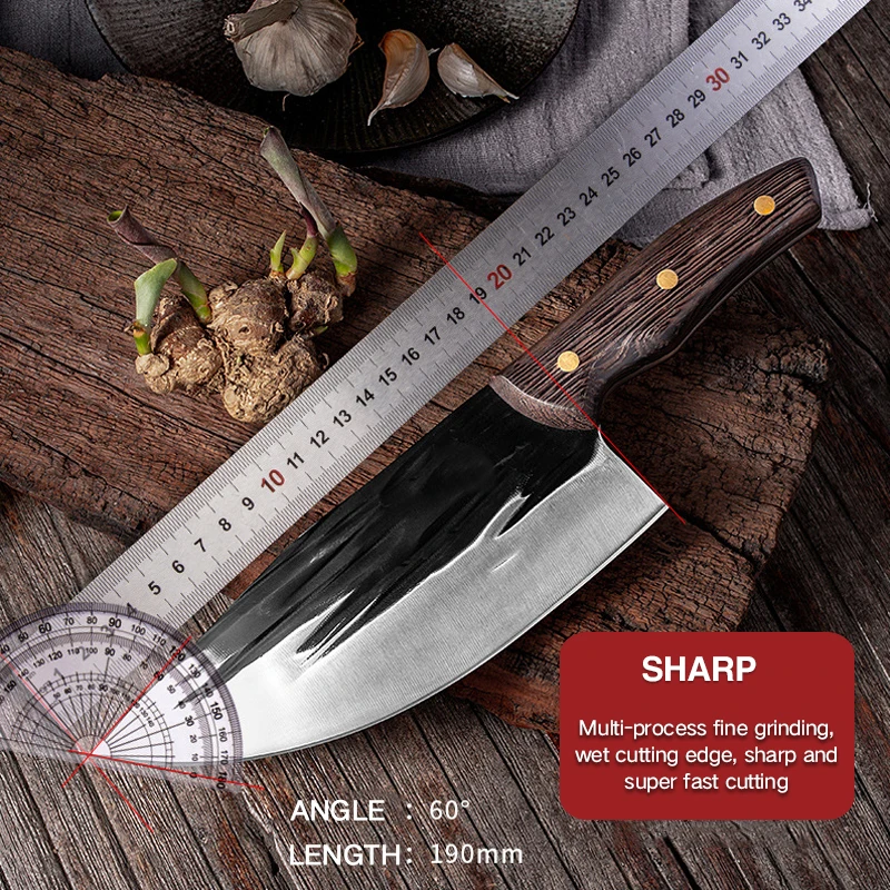 

7.6inch Handmade Forged Kitchen Knife Chinese Chef Knife Butcher Meat Chopping Cleaver Sharp Stainless Steel Knife