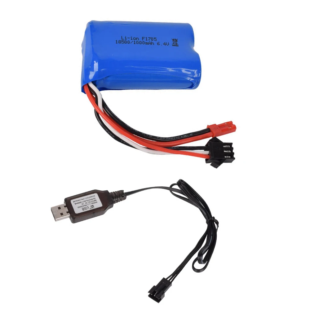 

18500 6.4V 1000mAh Li-ion Battery and USB Charger for wltoys A303 A313 A323 A333 1/12 RC Cars Boats Turcks toys accessories