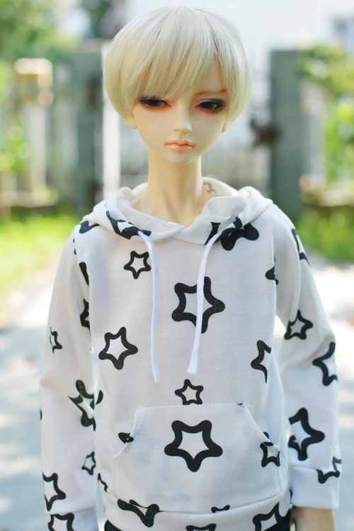 

BJD doll clothes suitable for 1/3 1/4 POPO68 size white base black star hoodie doll accessory