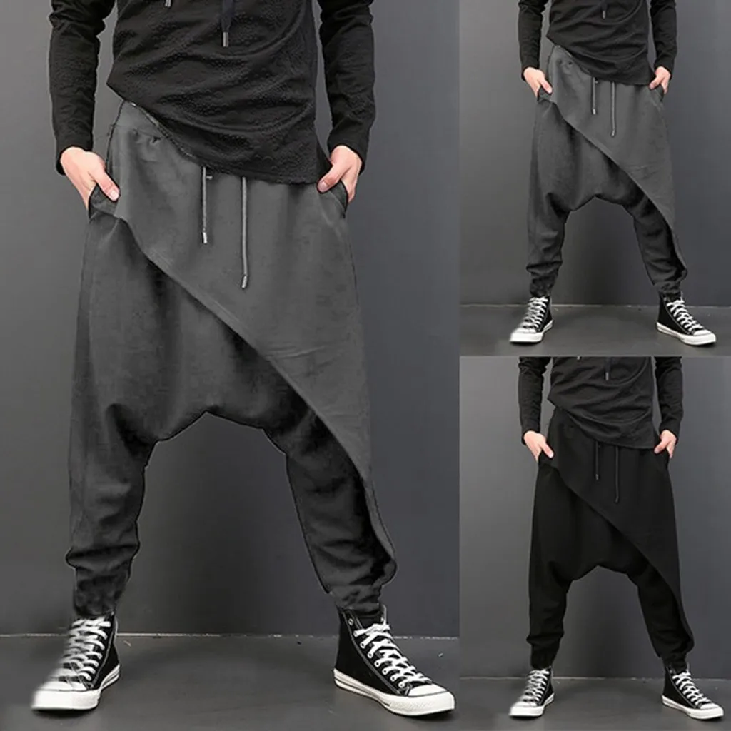 

Casual Pants Harem Trouser Irregular Pocket Loose Solid Men Clothing Hip Hop Work Jeans Streetwear Pants Pantalones Casuales