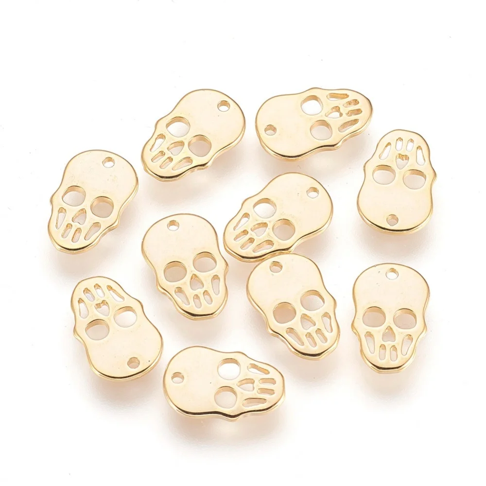 

10 шт., латунные подвески в виде черепа из 18-каратного золота, 11,5x7,5x1 мм, отверстие: 1 мм