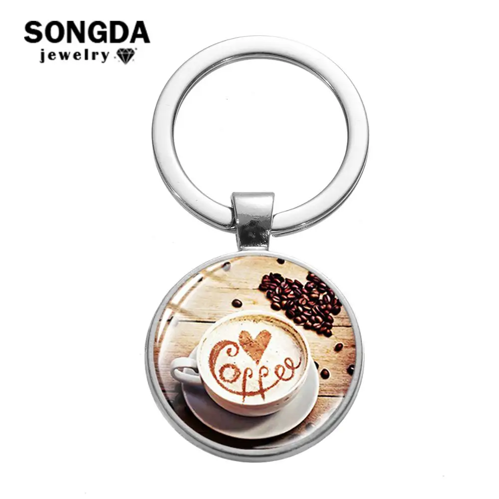 SONGDA капучино кофе Idea брелок Искусство Резьба изображение стекло кабошон милый