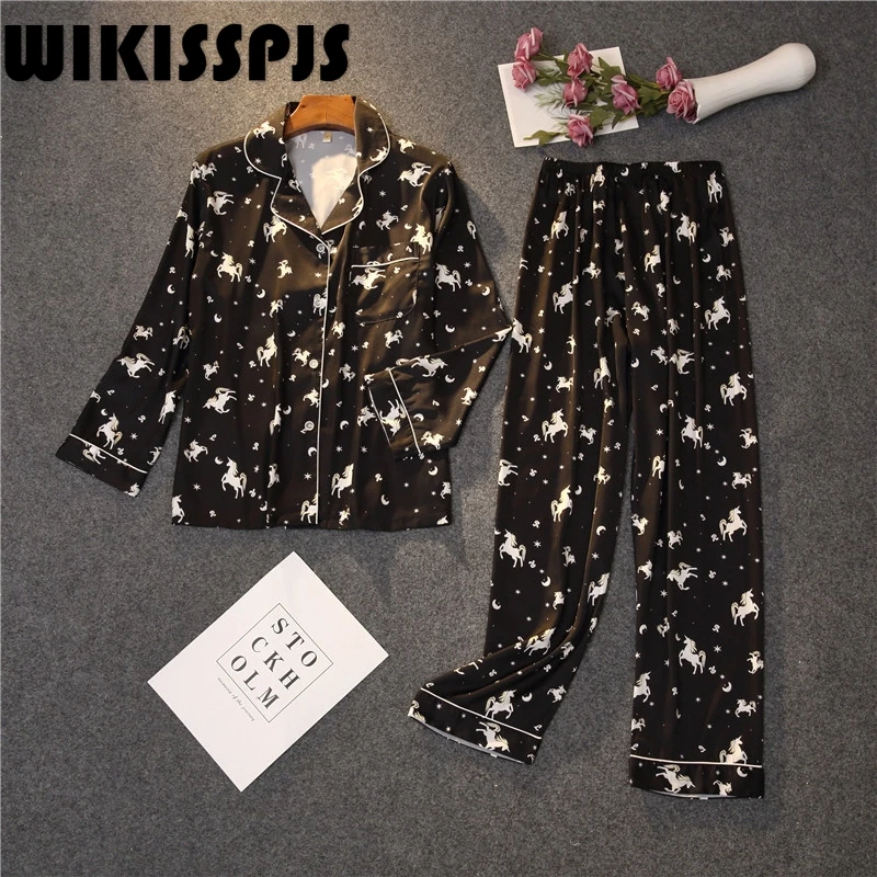 

Новинка, удобная Пижама WIKISSPJS, домашняя одежда, брюки с длинным рукавом, Женский костюм с принтом, топы для сна, одежда для сна, одежда для отдыха