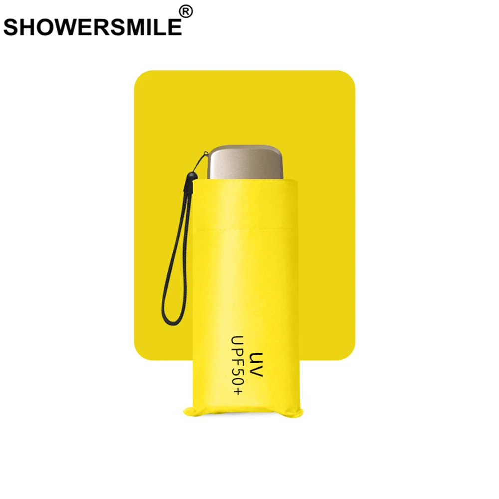 Складной мини зонт SHOWERSMILE маленький карманный легкий однотонный от солнца дождя