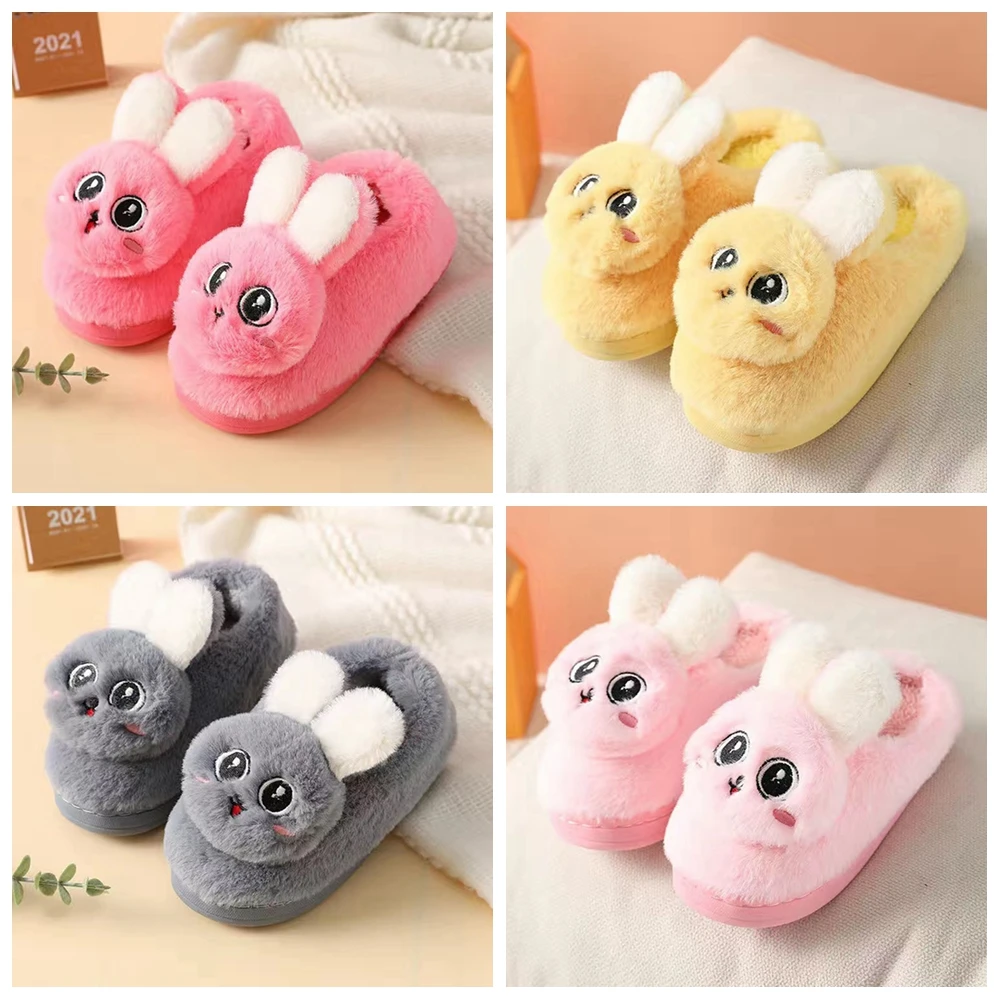 

Winter Woman Slippers House Plush Girls Boys Flip Flop Cartoon Rabbit Home Slipper Indoor Warm Floor Bedroom Shoes For Kids Men