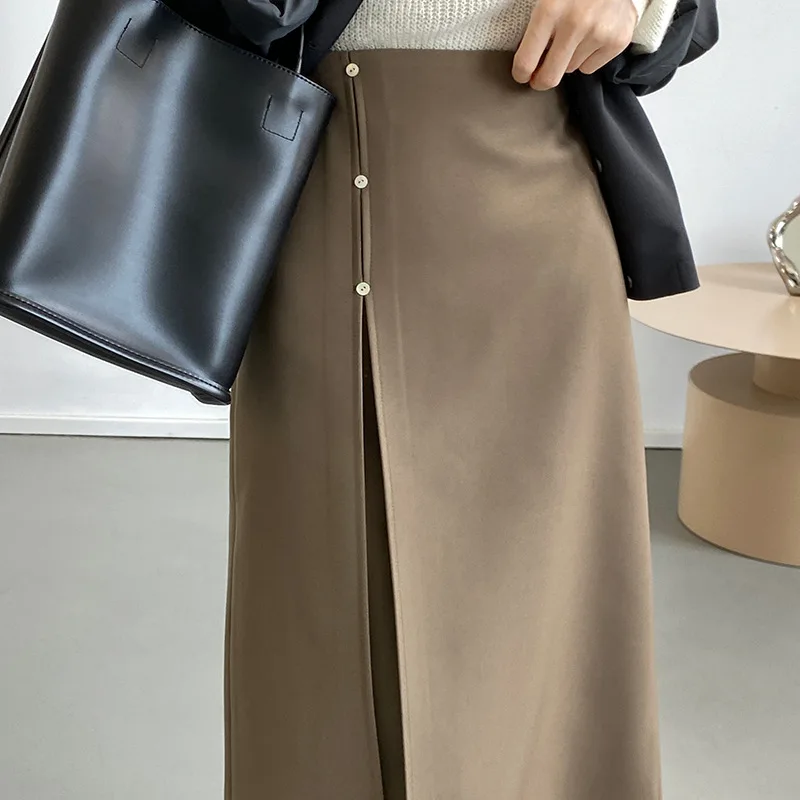 Женская Повседневная юбка с разрезом однотонная длинная трапециевидная макси