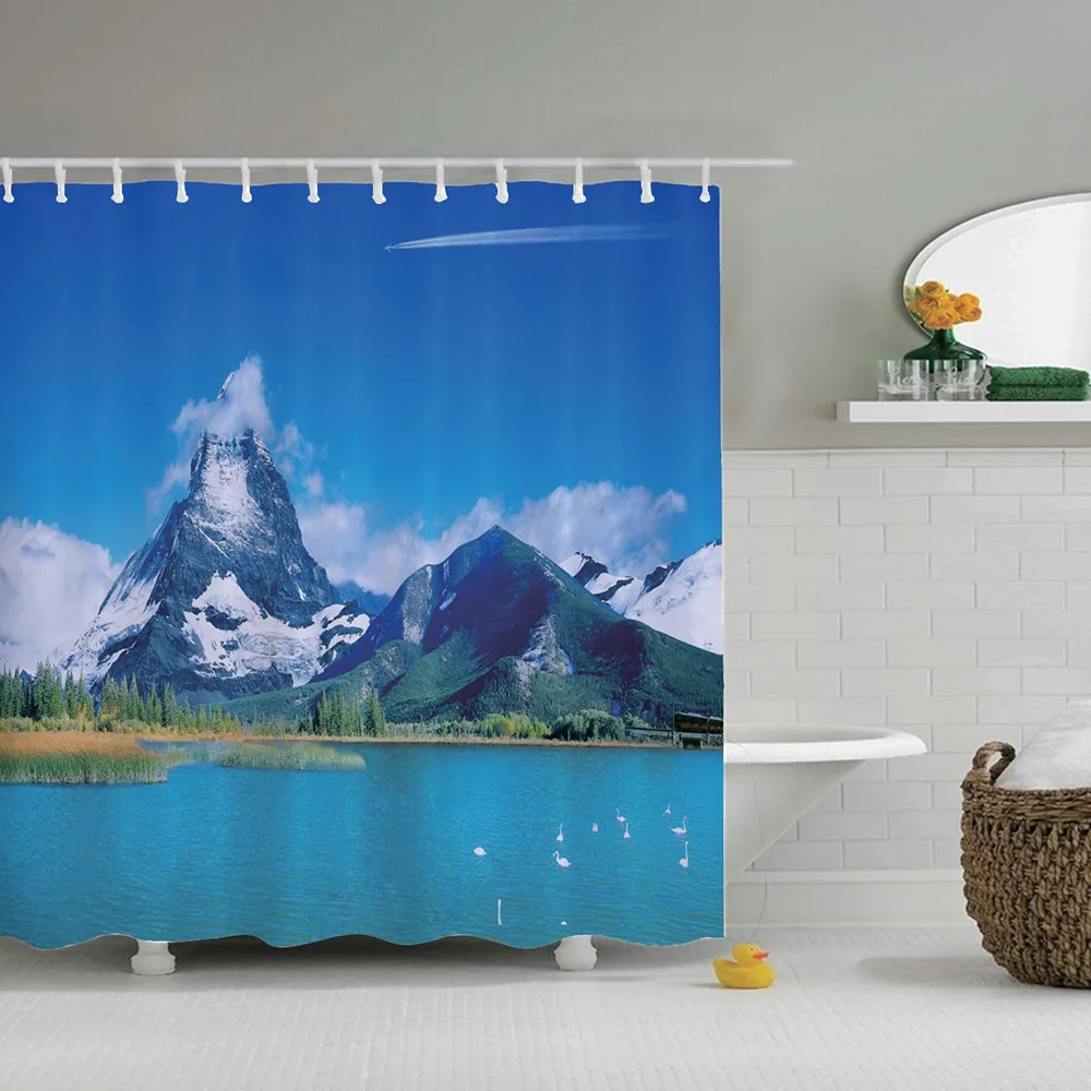 Гардина для душа Dafield с изображением природы озера ландшафта примитивная