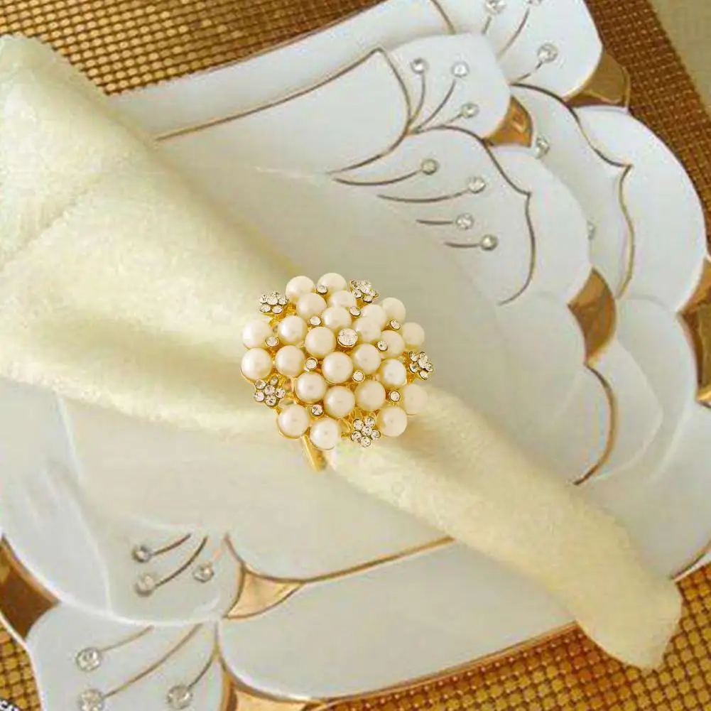 New Reusable Napkin Ring Metal Buckle Holder Alloy Pearl For Wedding Hotel Dinning Table Decoration | Дом и сад