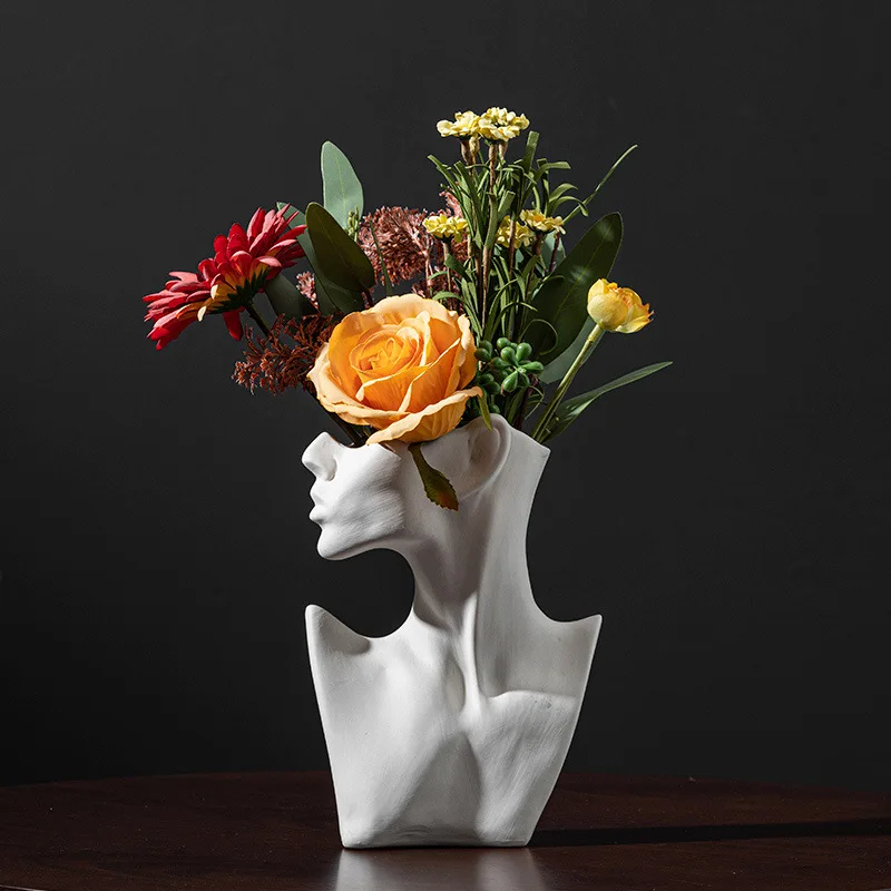 flowe pot creative home decor side face figure vase decorative crafts home display unglazed white northern european style free global shipping