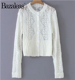 C54 white 1315 Bazaleas Франция белый выдалбливают Женский свитер центральные значки Kintted Carfigans harajuku винтажное Женское пальто повседневная Прямая - Цвет: C54 white 1315