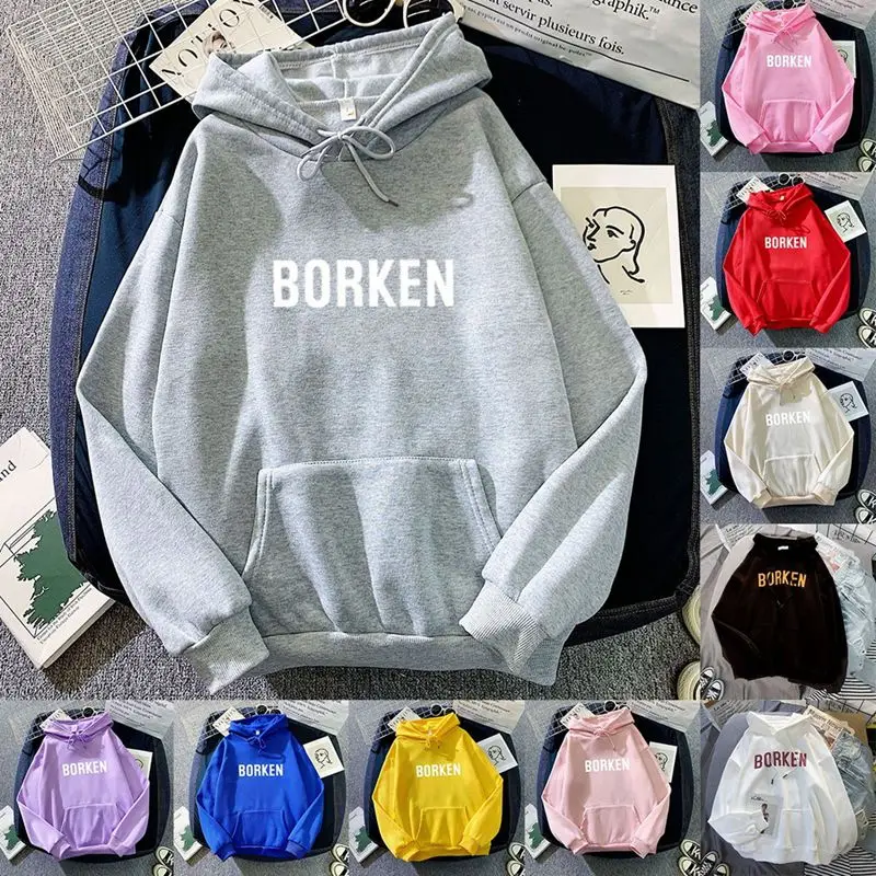 

Borken Letter Print Hoodie Autumn Winter Sweatshirt Unisex Men And Women's Casual Student Fashion Hooded Sweatshirt Long Sleeve