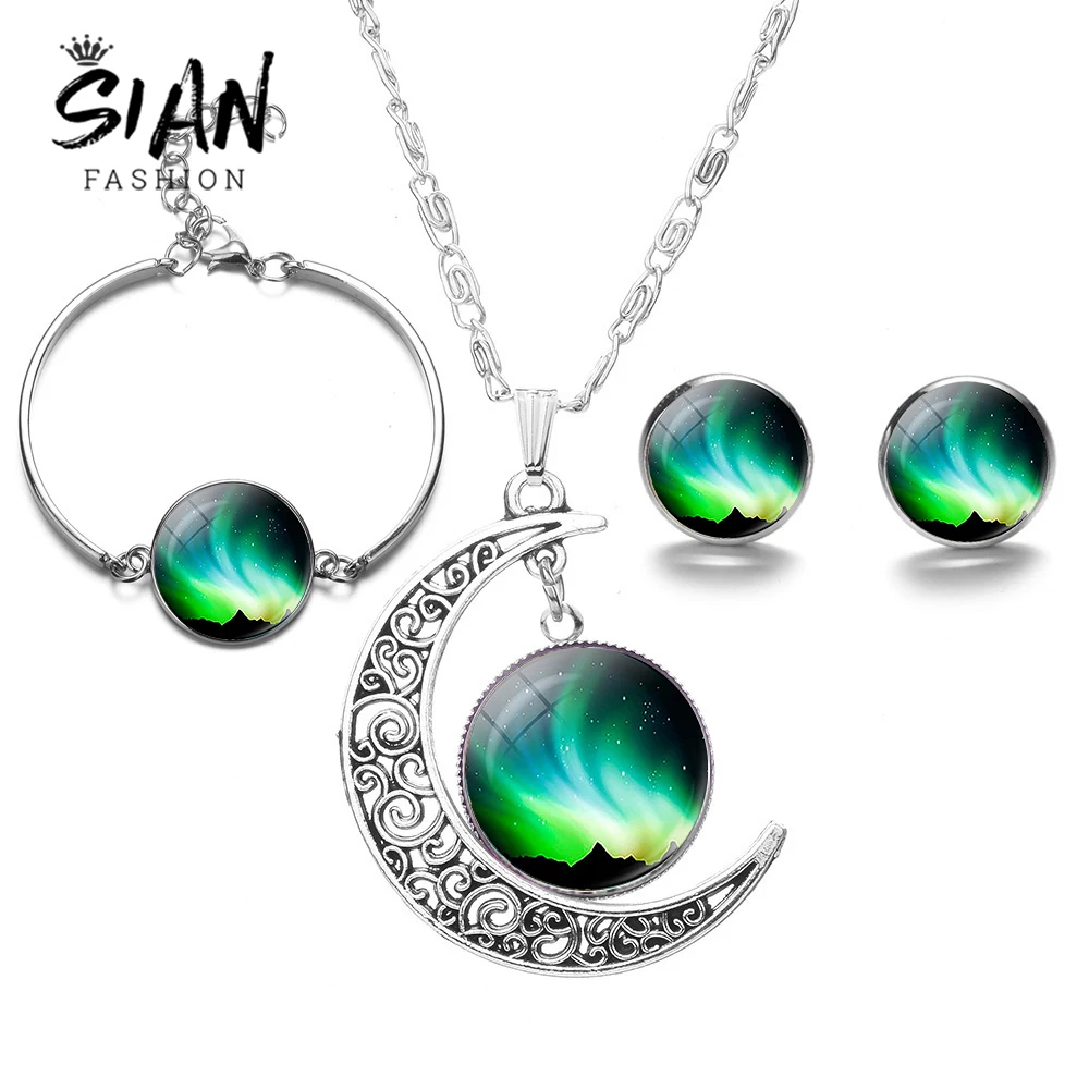 Ожерелье и серьги с кабошоном из стекла | Украшения аксессуары