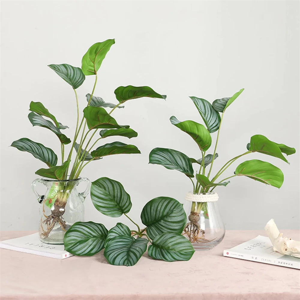 

1 Stem Artificial Plants Green Potted Plants Turtle Leaf Home Decor Real Touch Plants Living Room Decoration Desktop Ornaments